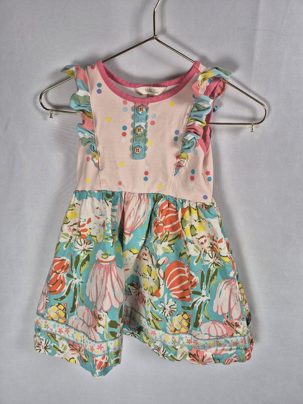 Matilda Jane Pink & Aqua Floral Ruffle Sundress Size 4t
